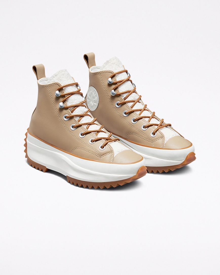 Women's Converse Run Star Hike Sherpa High Top Platform Shoes Khaki / Brown | AU 1C038L